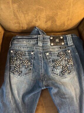 Miss Me MP6224B Bootcut Jeans Size 27 Rhinestone Embellished Cross
